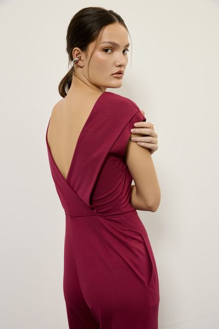 Macacão malha alfaiataria rosa mambo