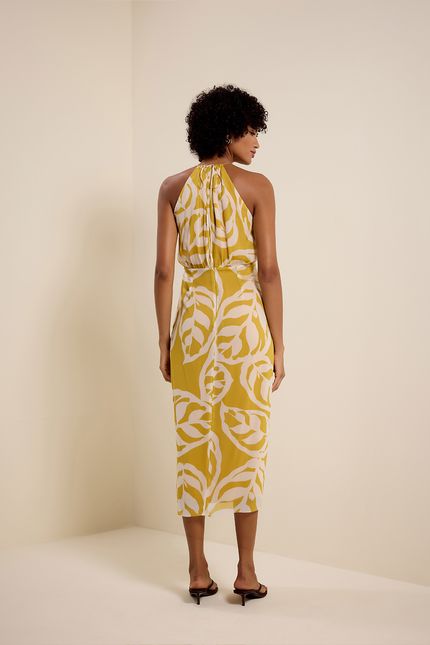 Vestido ggt alça transpassada maranta amarelo banana