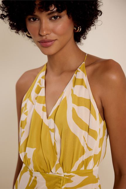 Vestido ggt alça transpassada maranta amarelo banana