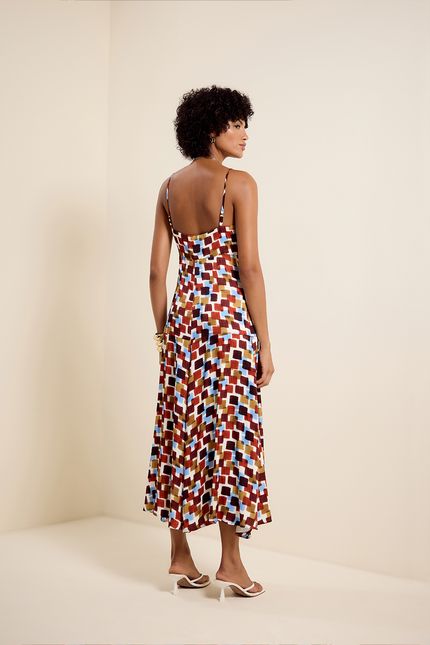 Vestido bojo quadros marrom urucum