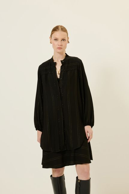 Vestido lurex listra sobreposição preto