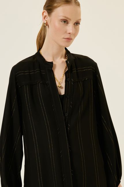 Vestido lurex listra sobreposição preto