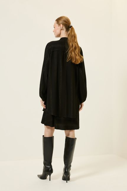 Vestido lurex listra sobreposição preto