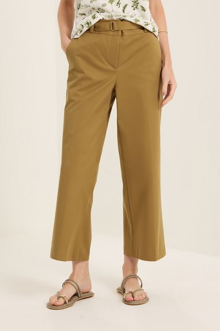 Calça alfaiataria cós duplo verde cominho