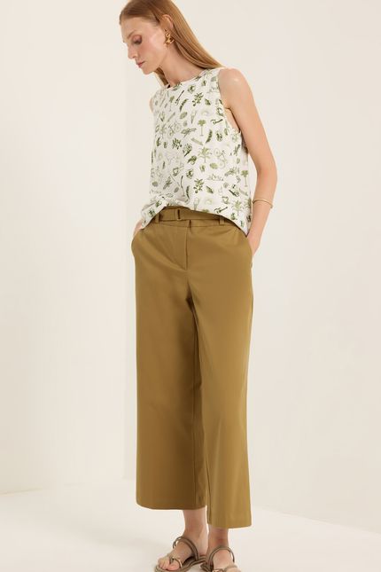 Calça alfaiataria cós duplo verde cominho