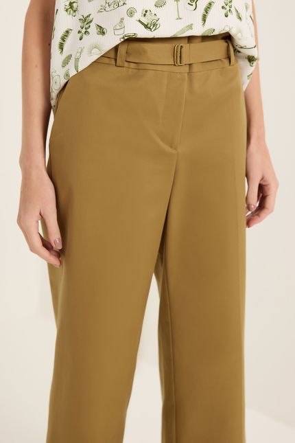 Calça alfaiataria cós duplo verde cominho