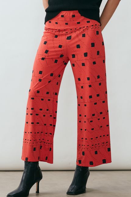Calça pantacourt coquille vermelho hibisco
