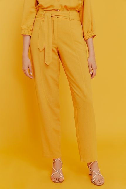 Calça recorte faixa laranja mango