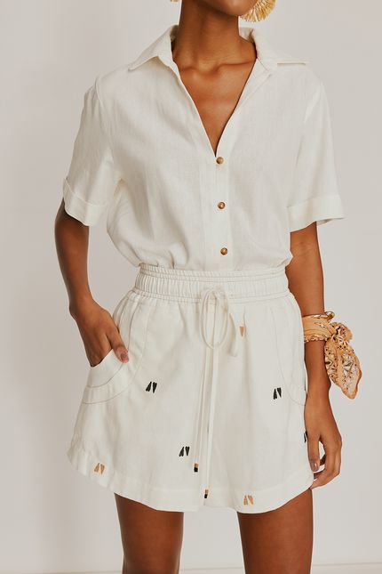 Short bordado póa amor off white