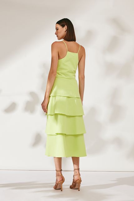 Vestido festa midi jabot verde lima