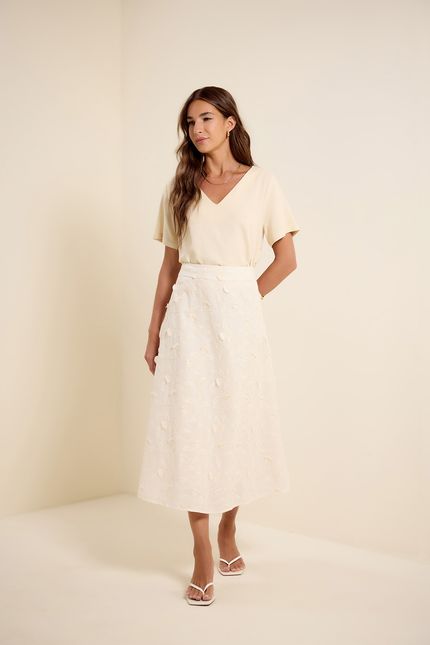 Blusa linho botão lateral bege concha