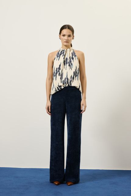 Calça pantalona cotelê azul rock