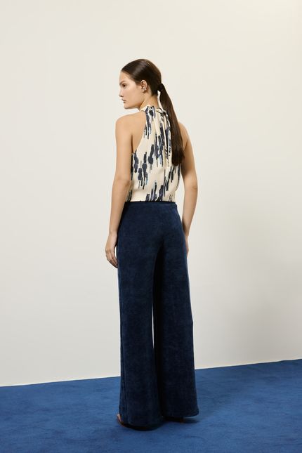 Calça pantalona cotelê azul rock