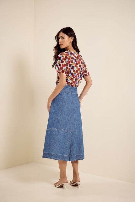 Saia jeans midi transpasse