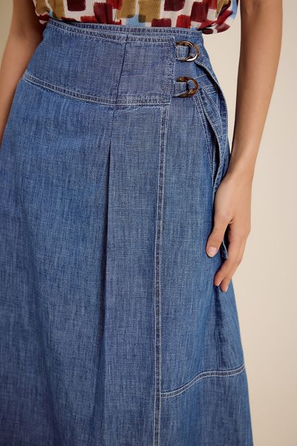 Saia jeans midi transpasse