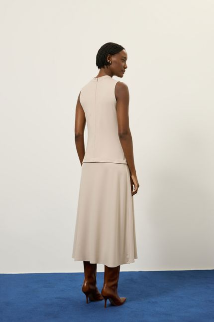 Vestido malha gola alta cinza flauta