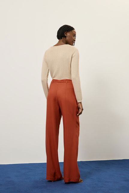 Calça pantalona cinto elástico laranja forro