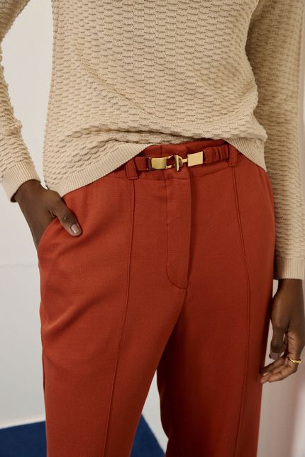 Calça pantalona cinto elástico laranja forro
