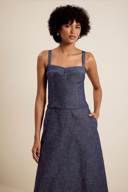 Vestido jeans midi alça