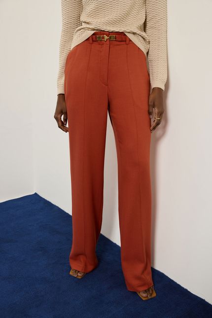 Calça pantalona cinto elástico laranja forro