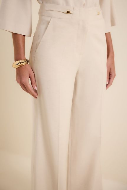 Calça pantalona det metal bege concha