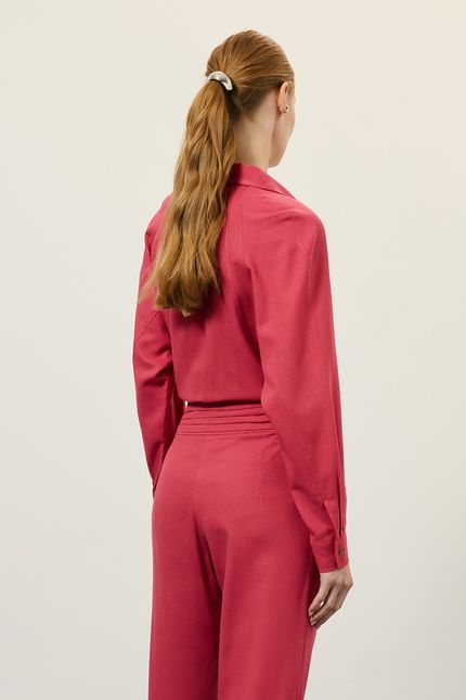 Camisa linho recortes botão rosa bolero