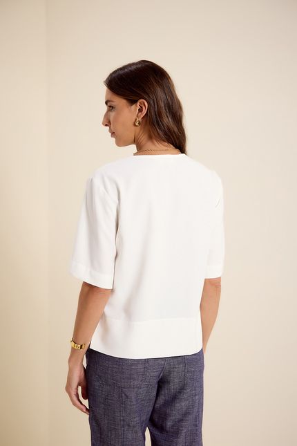 Blusa decote v manga  off white