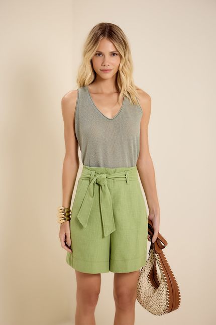 Blusa tricot lurex detalhe verde seiva