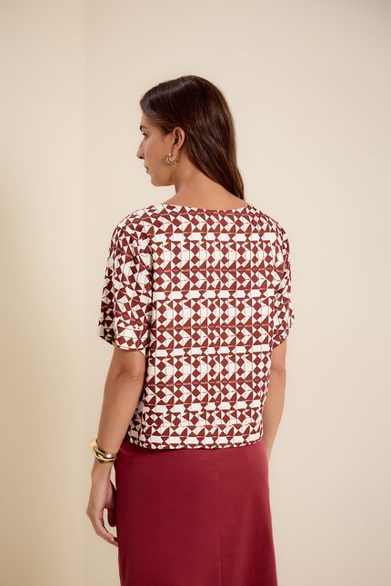 Blusa manga transpasse ateliê marrom terra