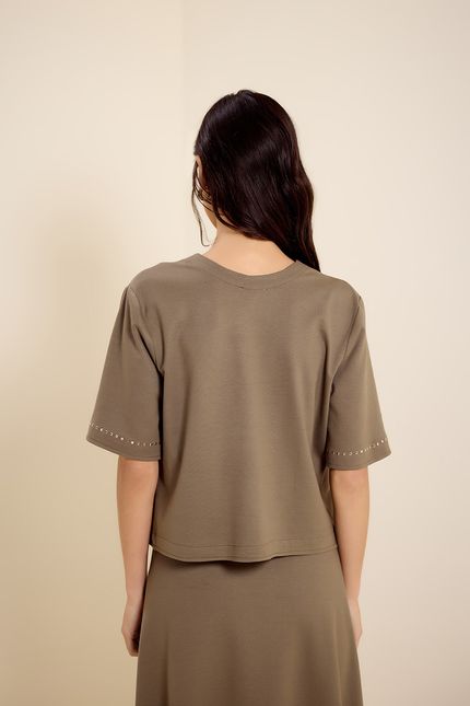 Blusa decote v termo verde eucalipto