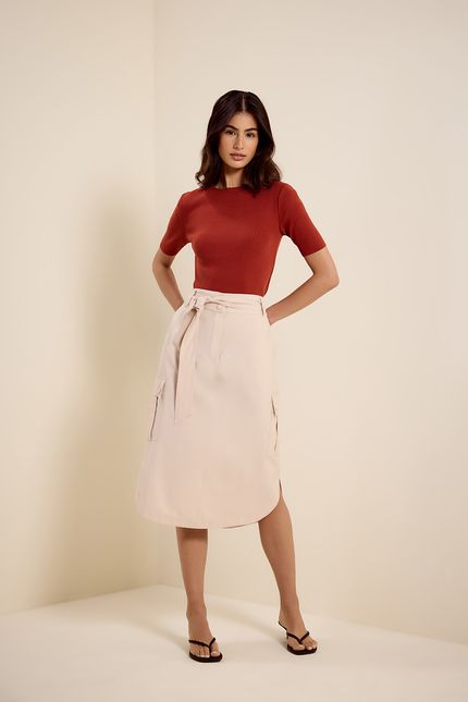 Blusa tricot mg curta terracota