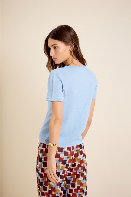 Blusa tricot mc picueta azul céu