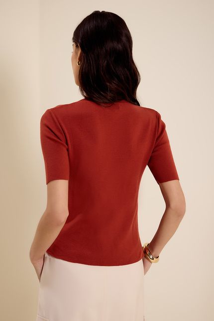 Blusa tricot mg curta terracota
