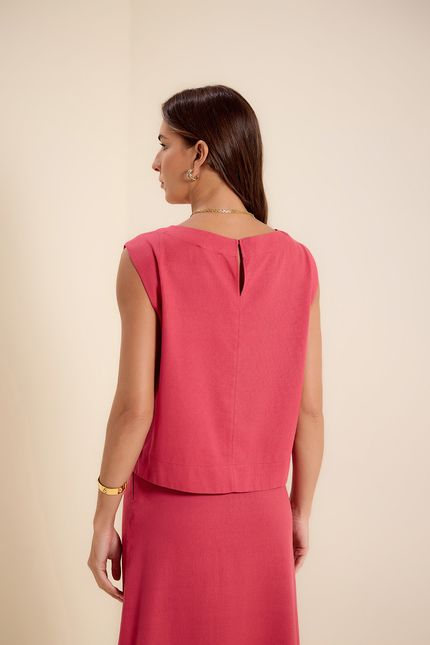 Blusa linho sm rosa gerbera