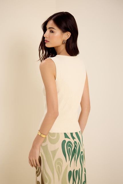 Blusa tricot mix canelado bege concha