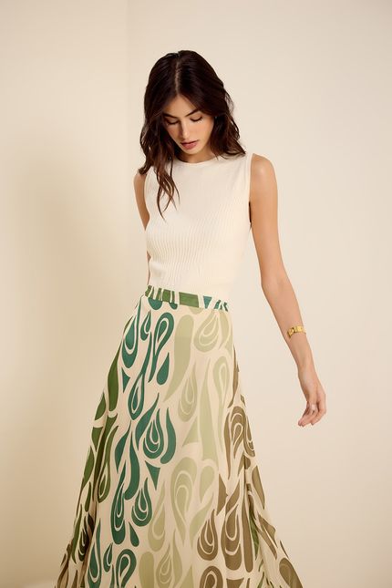 Blusa tricot mix canelado bege concha