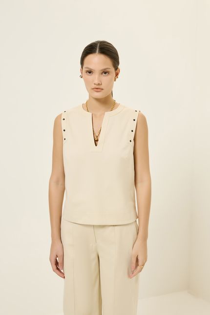Blusa alfaiataria sm rebite bege opera