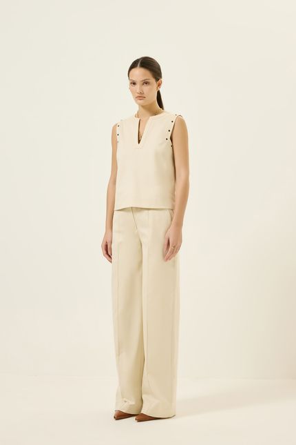 Blusa alfaiataria sm rebite bege opera