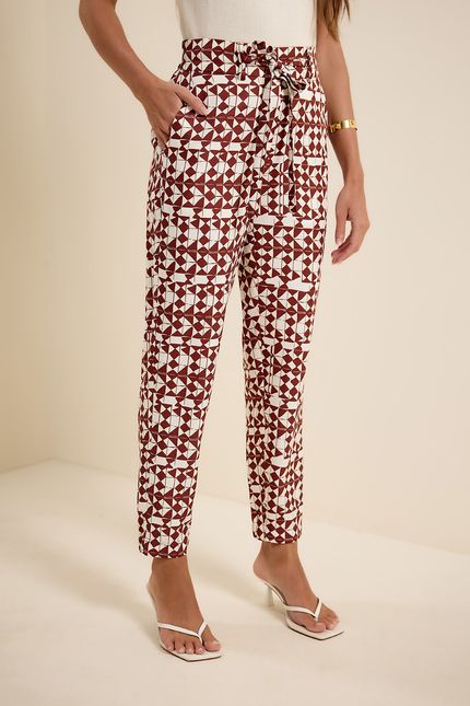 Calça cós amarração ateliê marrom terra