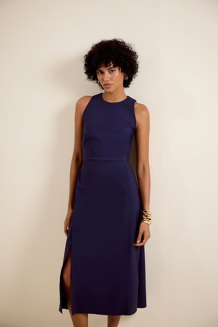 Vestido detalhe block  azul noite