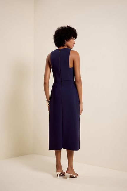 Vestido detalhe block  azul noite