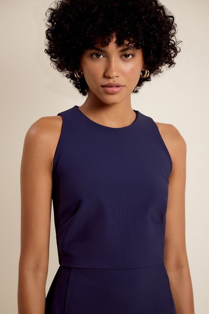 Vestido detalhe block  azul noite