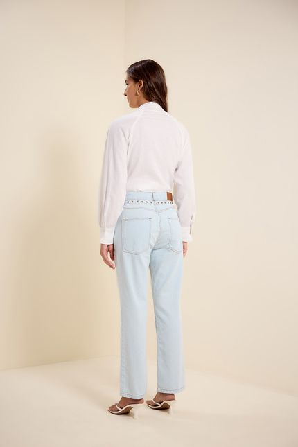 Calça jeans cinto rebite jeans