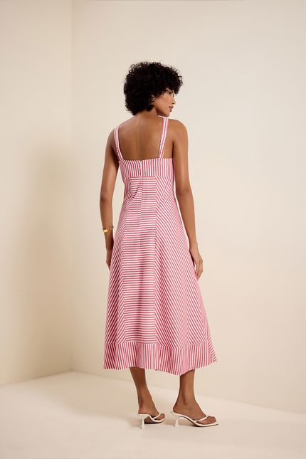 Vestido listra barra bordada vermelho bromelia com off white