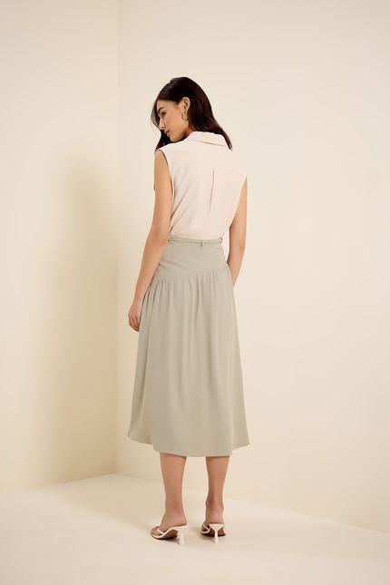 Camisa sem manga gola bege concha