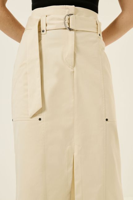 Saia alfaiataria midi fivela bege opera