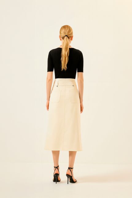 Saia alfaiataria midi fivela bege opera