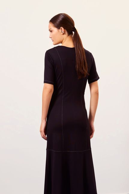 Vestido malha bolso pespontos preto