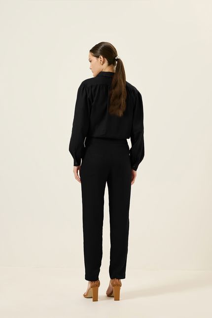 Calça cambraia cós fivela preto