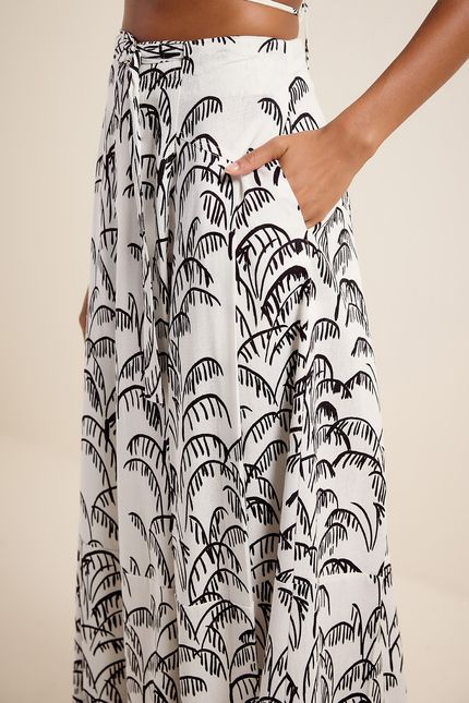 Saia cinto palmeira flora palmeira flora off white com preto